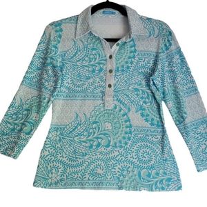 J. Mclaughlin Popover Women XSmall 3/4 Sleeve Modal Paisley Beachy Preppy Golf S